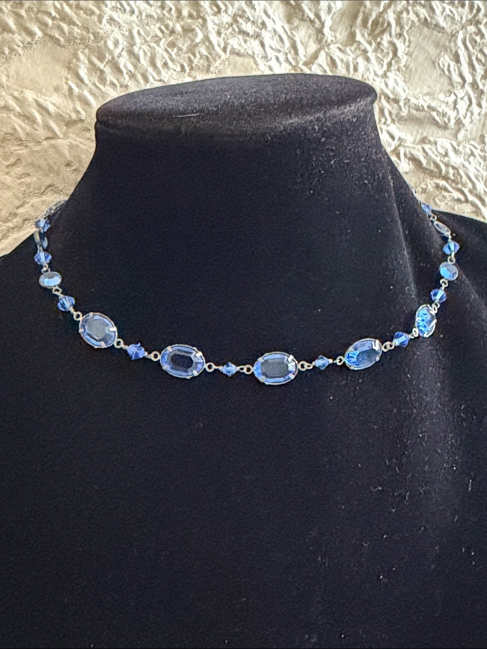 Gorgeous blue crystal necklace sterling silver oxidized hand made vintage - Picture 2 of 13